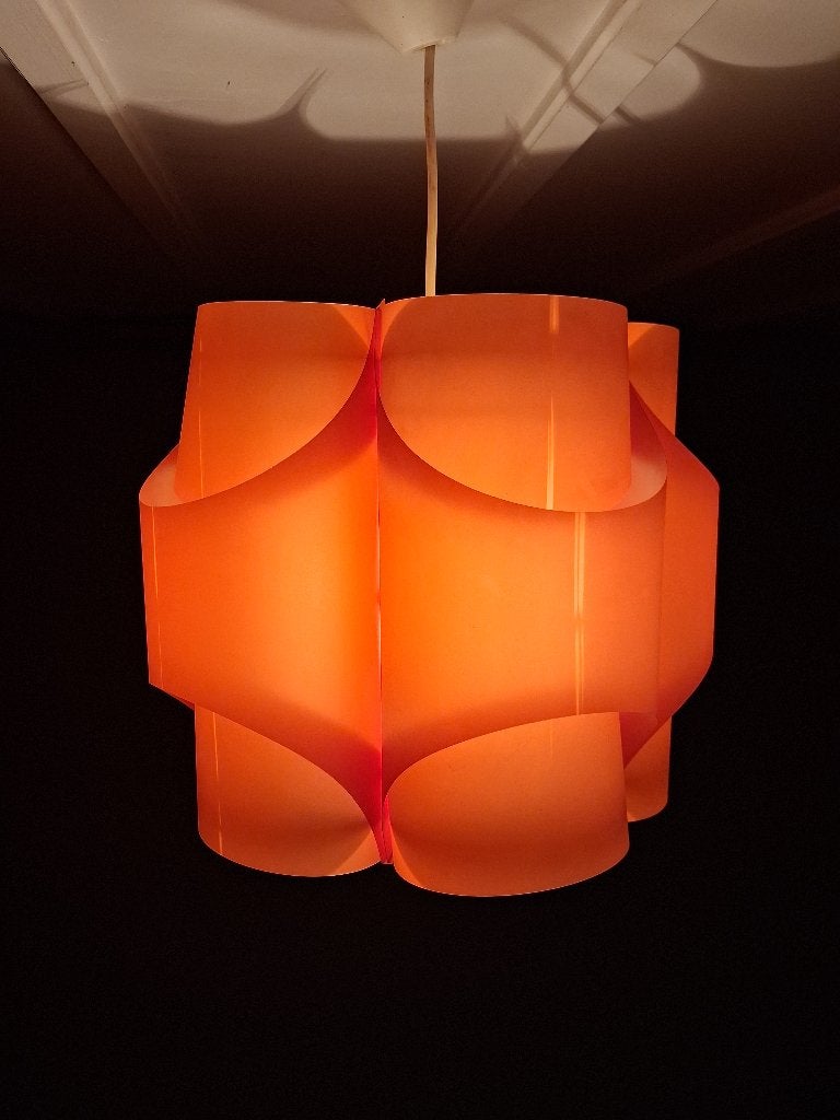 Vintage Oranje Hanglamp, Jaren 70, Ophalen, Kunststof, Gebruikt, Vintage