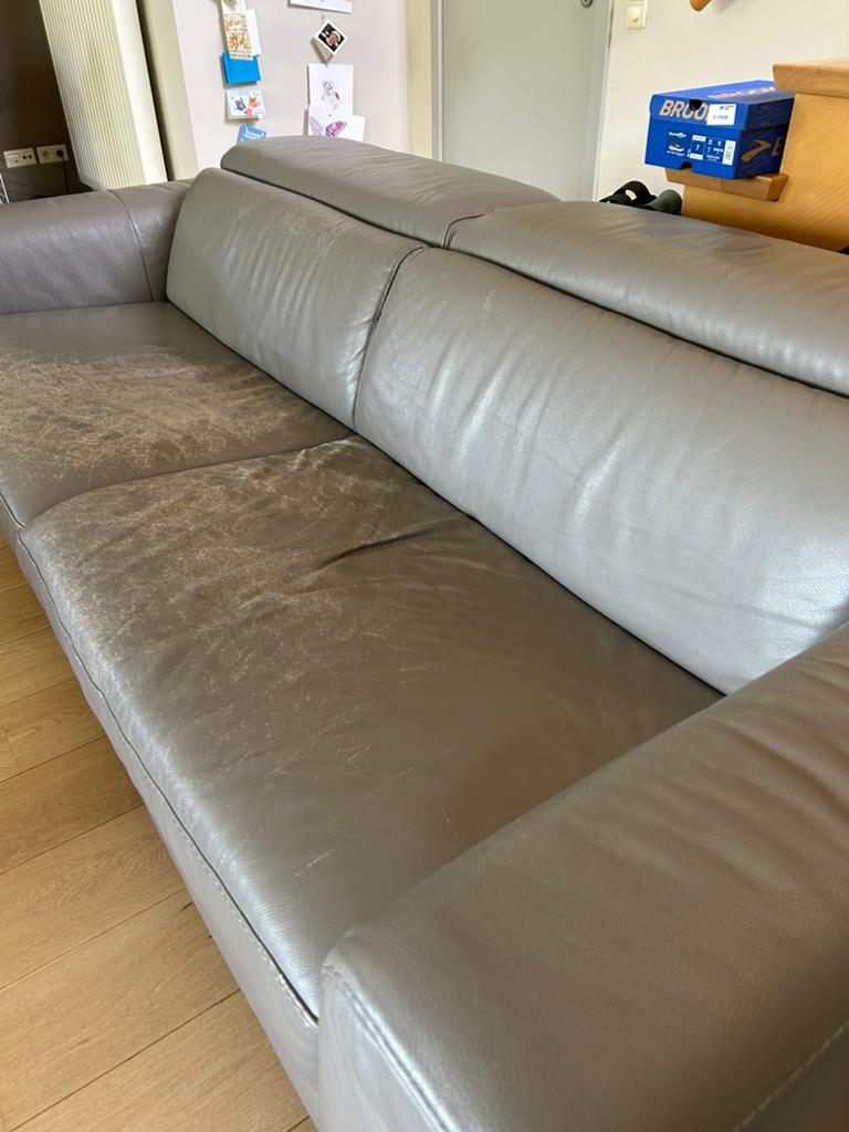Gratis leren zetel 3 zit met hoofdsteun + bijhorende poef, Trois personnes, Moins de 150 cm, Enlèvement, Utilisé