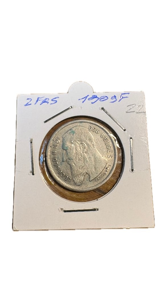 LEOPOLD II: Zilver 2 FRANCS 1909F, Postzegels en Munten, Ophalen of Verzenden, Zilver, Zilver