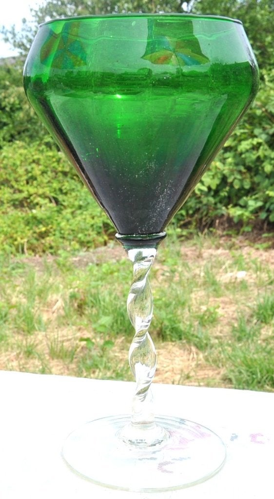 vase coupe pied torsade vert et incolore murano ?, Enlèvement ou Envoi
