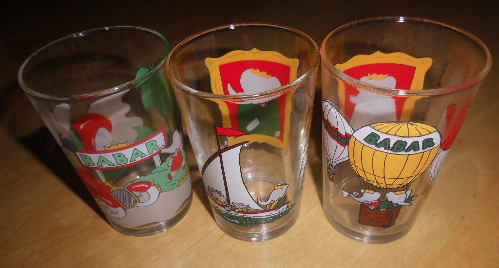 3 BABAR glazen uit de jaren 90, Ophalen of Verzenden, Zo goed als nieuw, Overige typen