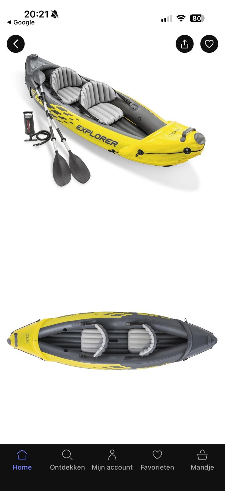 Kajak explorer k2, Ophalen, Zo goed als nieuw, Kajak