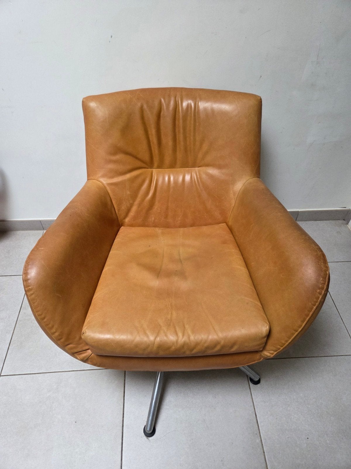 vintage natuurlederen kuipzetel, Ophalen, Gebruikt, Vintage, 50 tot 75 cm