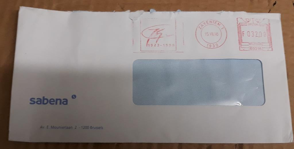 Sabena enveloppe met stempels, Verzamelen, Ophalen of Verzenden, Gebruikt