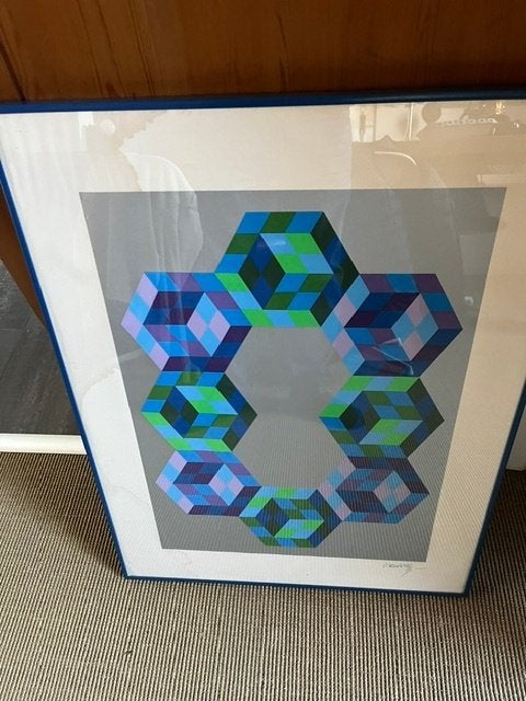 Lithographie Vasarely signée de sa main vintage, Enlèvement, Lithographie