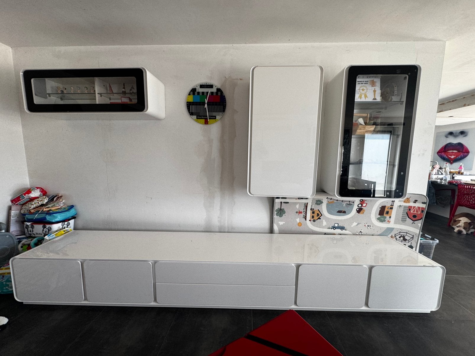 Meuble tv laque blanc, Huis en Inrichting, Kasten |Televisiemeubels, Zo goed als nieuw, Glas, Ophalen