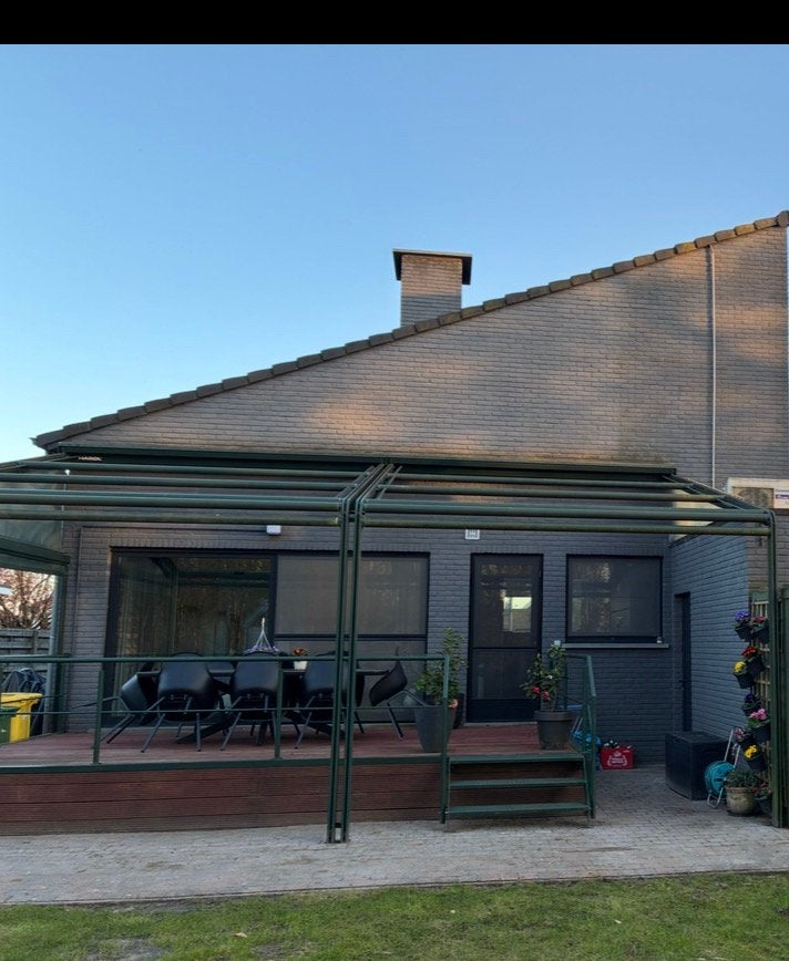Bankirai terras 24m2 + metalen reling (zonder luifel), Tuin en Terras, Ophalen, Gebruikt