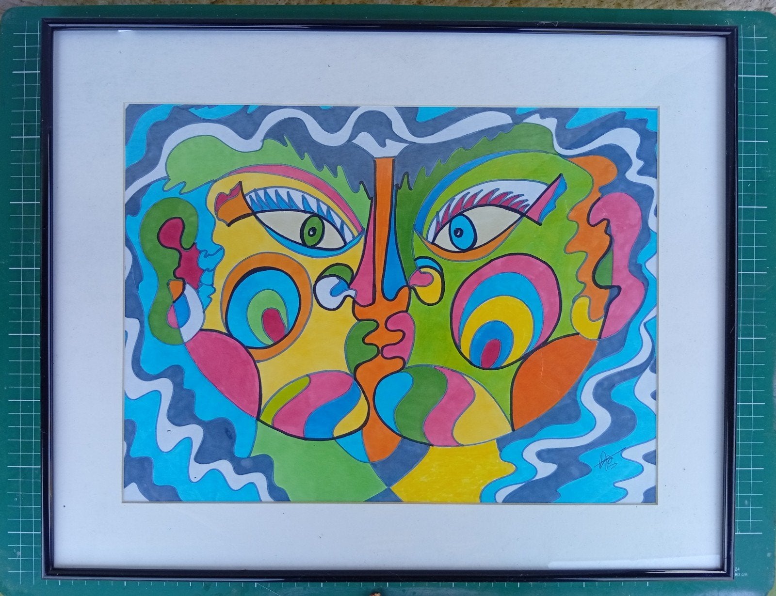 Aquarelle originale. Double profil. Cocteau. Hommage, Antiquités & Art, Enlèvement ou Envoi