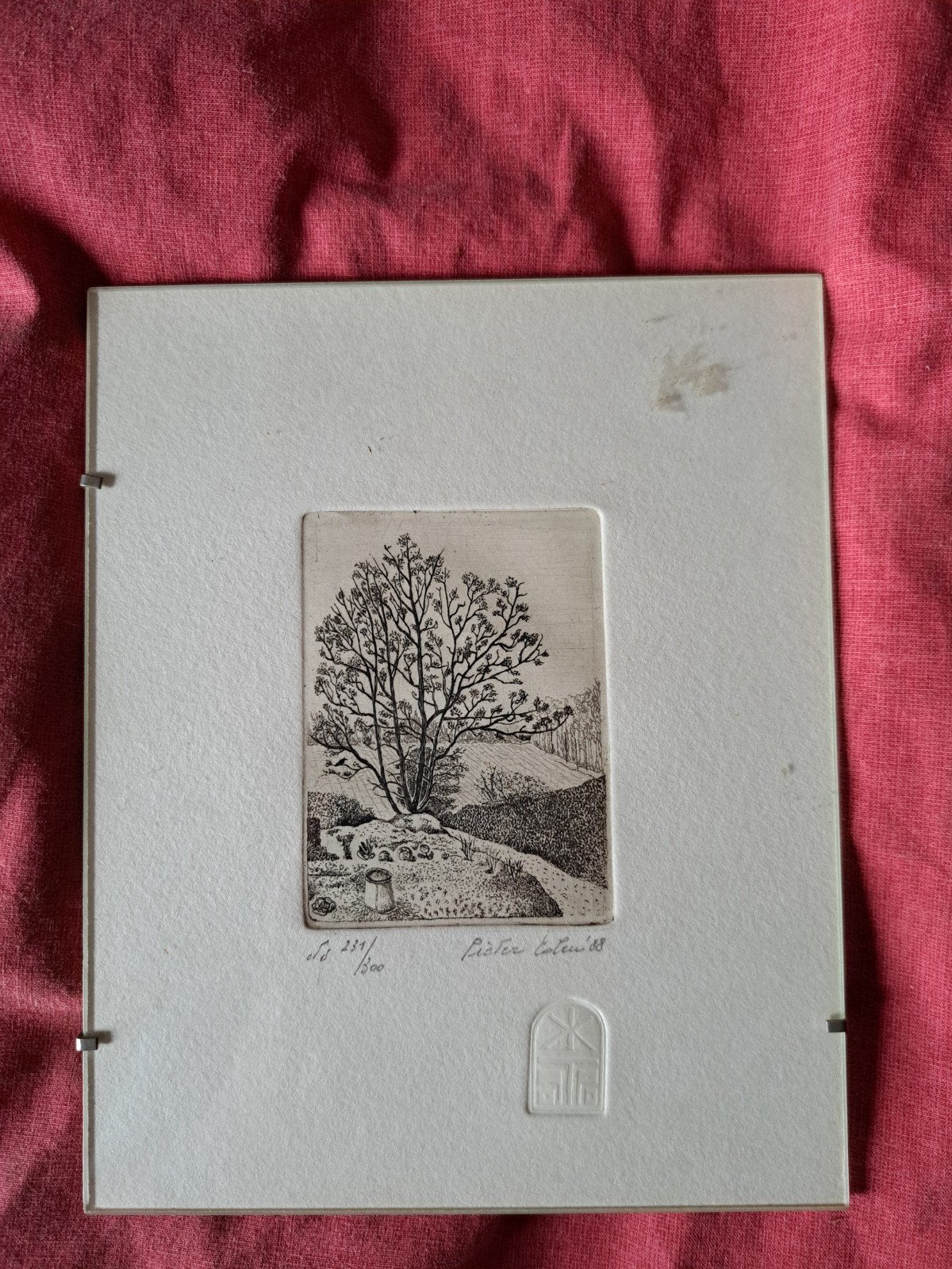 Koperets Herfstlandschap, Antiek en Kunst, Ophalen, Ets, Ingelijst