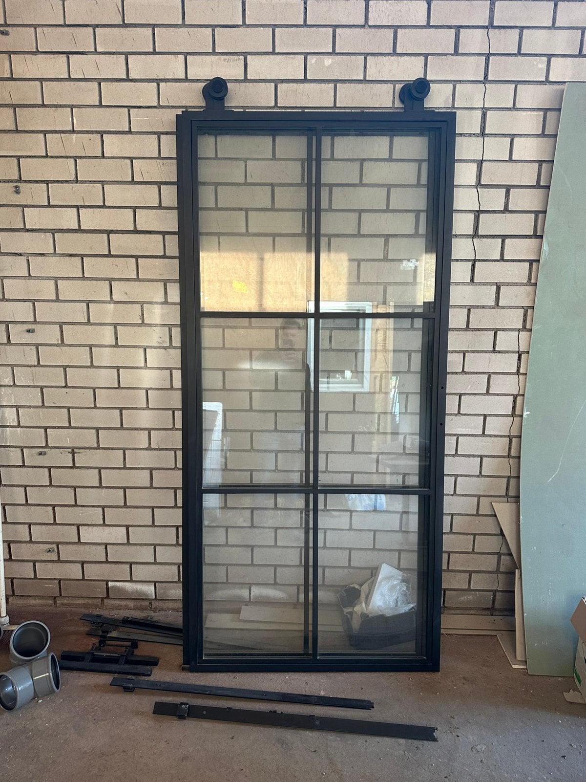 2x Zwarte stalen schuifdeur 215x100 glas + rails industrieel, Doe-het-zelf en Bouw, Ophalen of Verzenden, Nieuw