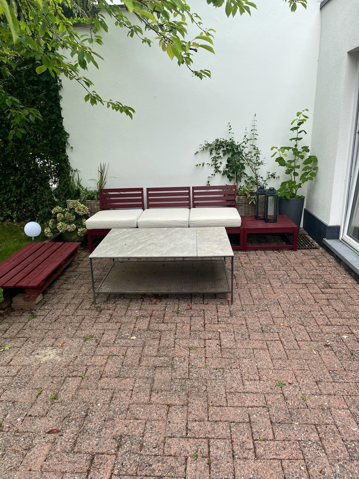 Outdoor Lounge Set – Bench, Cushions & Coffee Table, Enlèvement ou Envoi, Comme neuf
