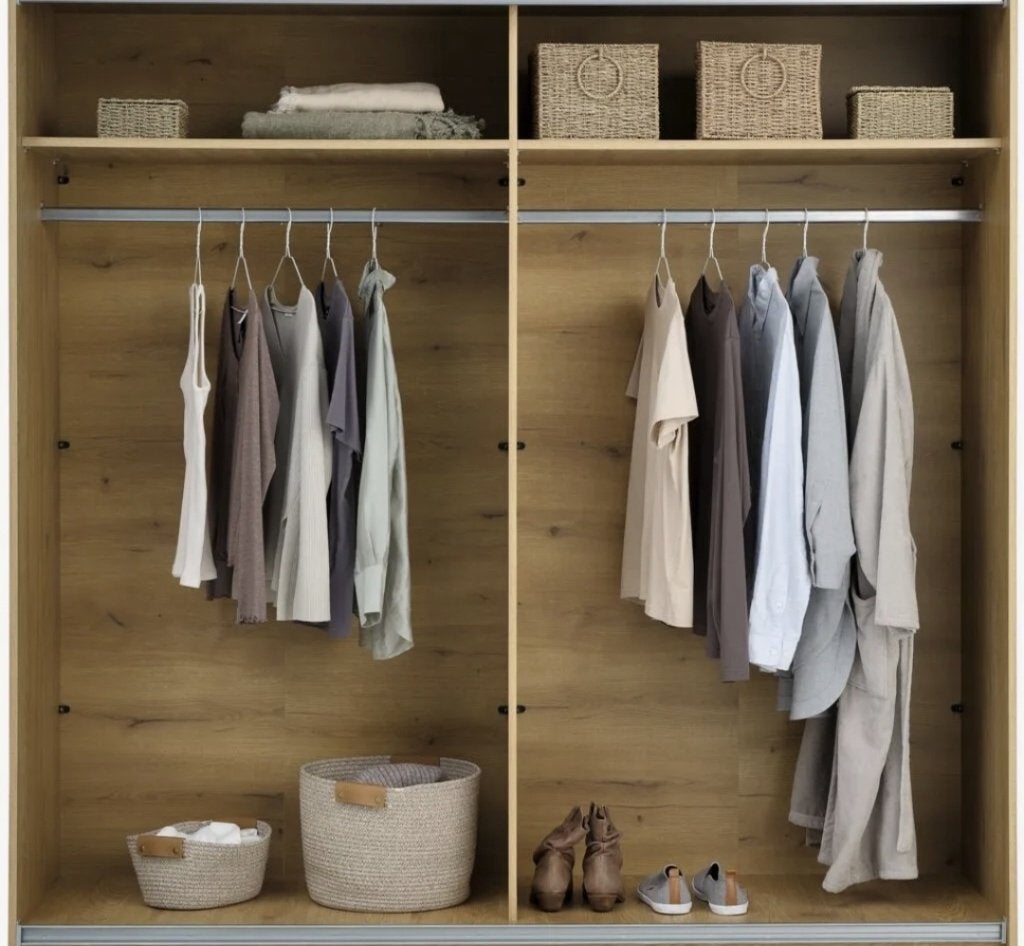 Armoire RABERG 200x200 a/miroir coloris chêne chaud, Maison & Meubles, Neuf, 150 à 200 cm, Enlèvement, Scandinave