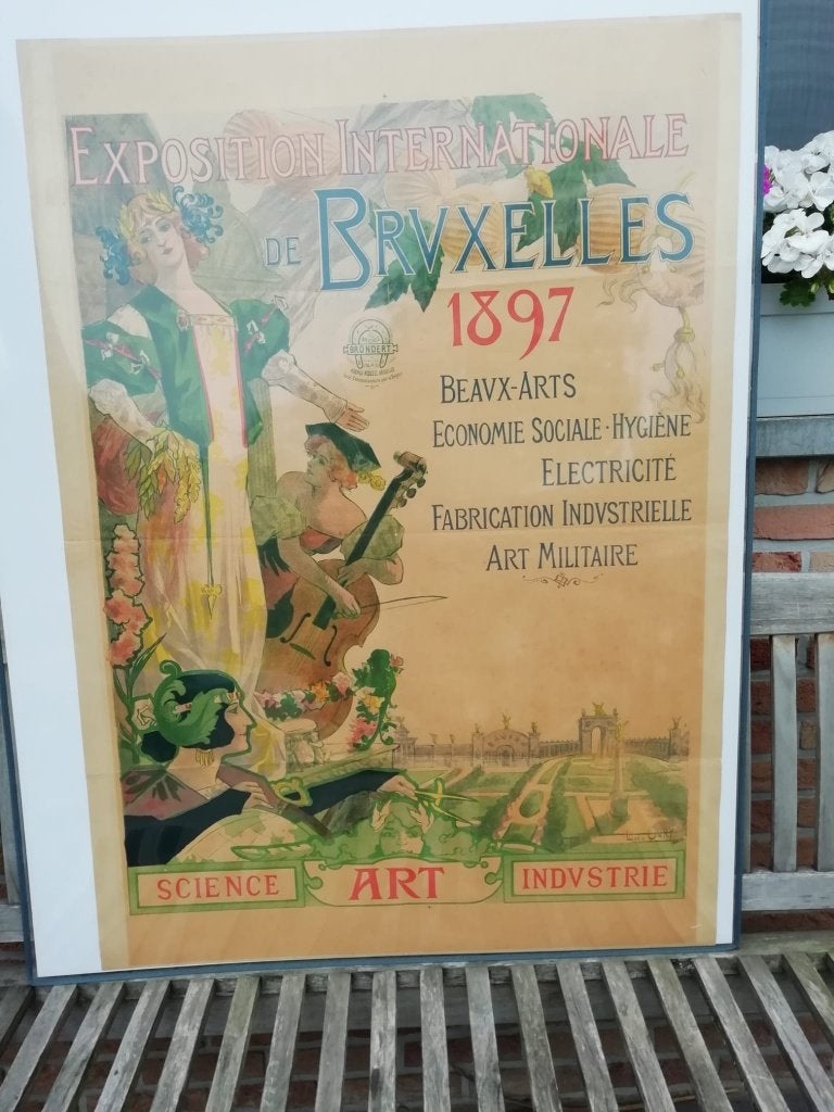 Authentieke art-nouveau affiche Bruxelles Exposition 1897, Collections, Enlèvement ou Envoi