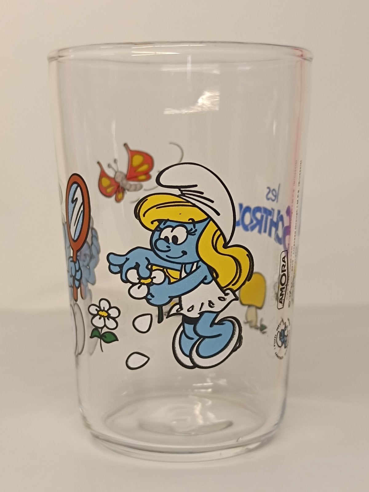Smurfen Smurfin & Hippe Smurf Peyo Amora 2010 glas, Collections, Schtroumpfs, Enlèvement ou Envoi, Schtroumpfette