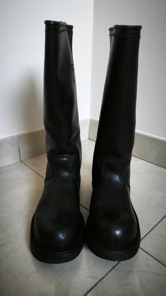 Bottes incendie vintage 1980 noires pompiers tige haute ABL, Collections, Objets militaires | Général, Autres