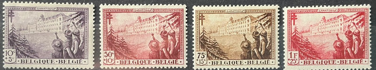 LOT A77. OBP: 356-358-359-360. SANATORIUM. MH *, Orginele gom, Kunst, Ophalen of Verzenden, Postfris