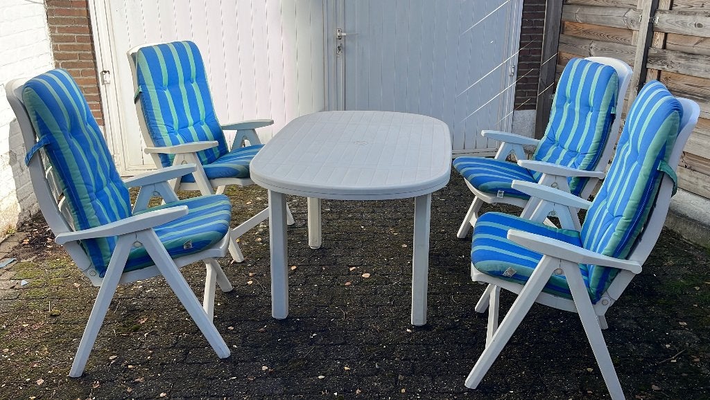 Tuinset Curver (tafel + 4 verstelbare stoelen + kussens), Table à dinner, Salons de jardin, Synthétique, Utilisé