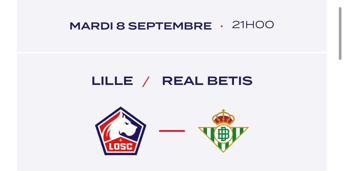 Champions League 2 tickets Lille OSC - Real Betis 08/09/2026, Tickets en Kaartjes, Losse kaart, Twee personen