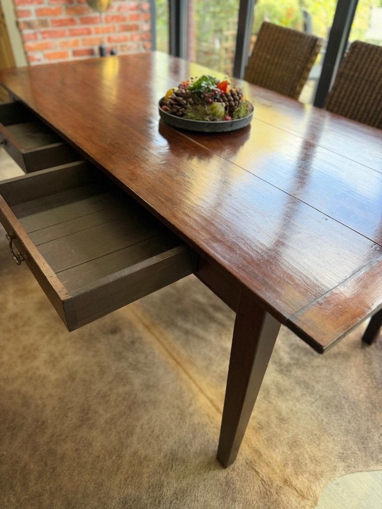 Landelijke eettafel in Franse boerenstijl met 2 lades, Ophalen, Gebruikt, 150 tot 200 cm