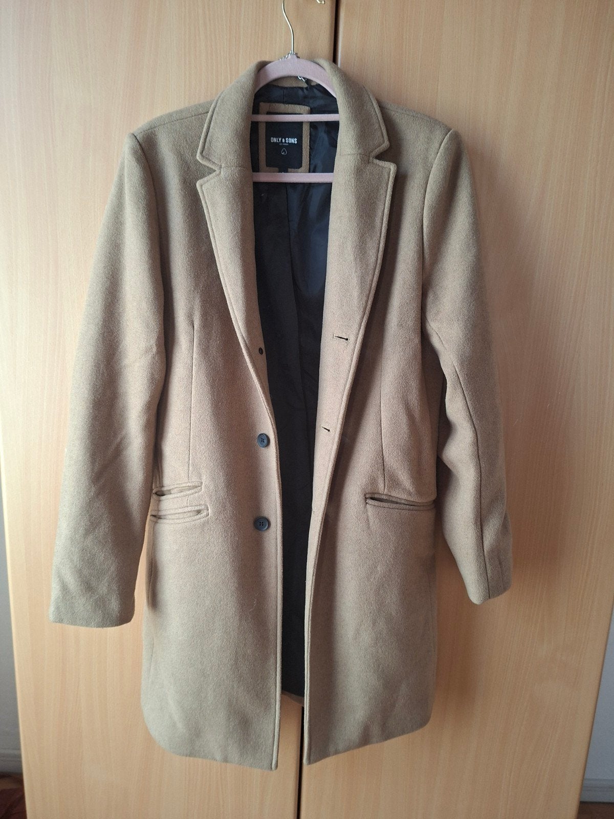 Wollen Herenmantel maat S only & sons, in goede staat, Kleding | Heren, Ophalen of Verzenden, Maat 46 (S) of kleiner, Bruin