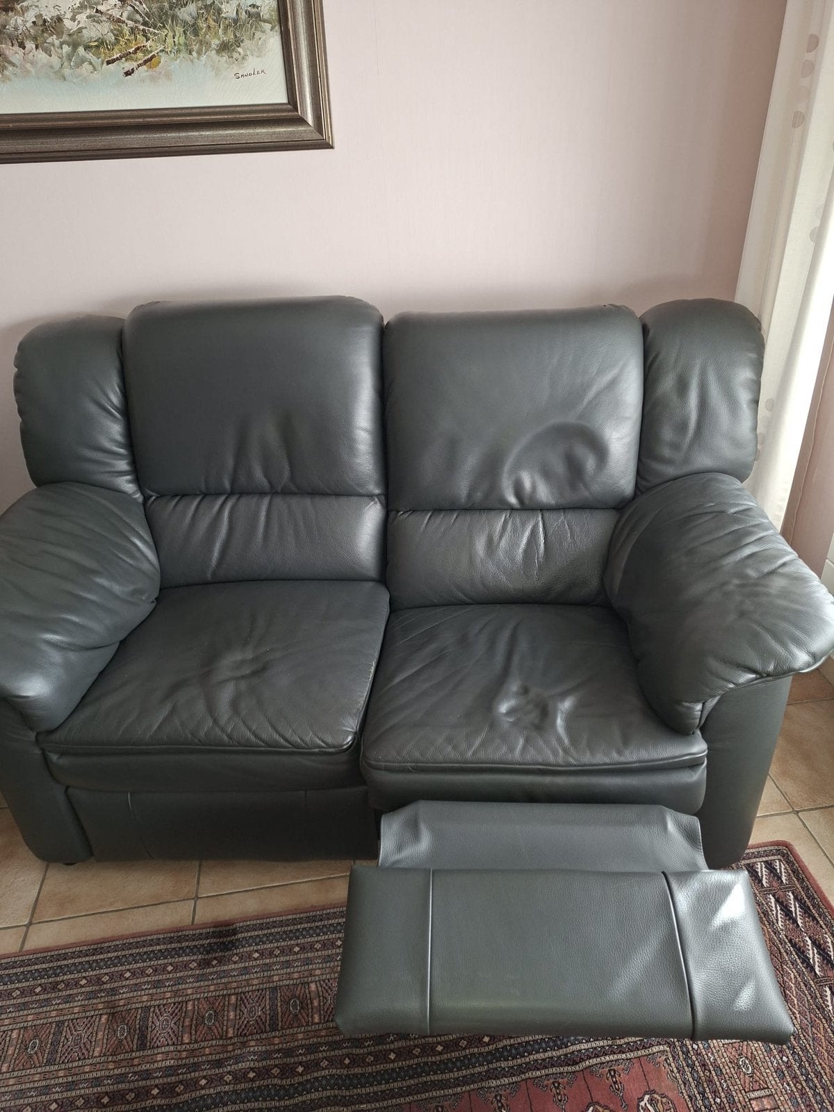 Lederen salon met relax-functie, Huis en Inrichting, Ophalen, Gebruikt, Leer