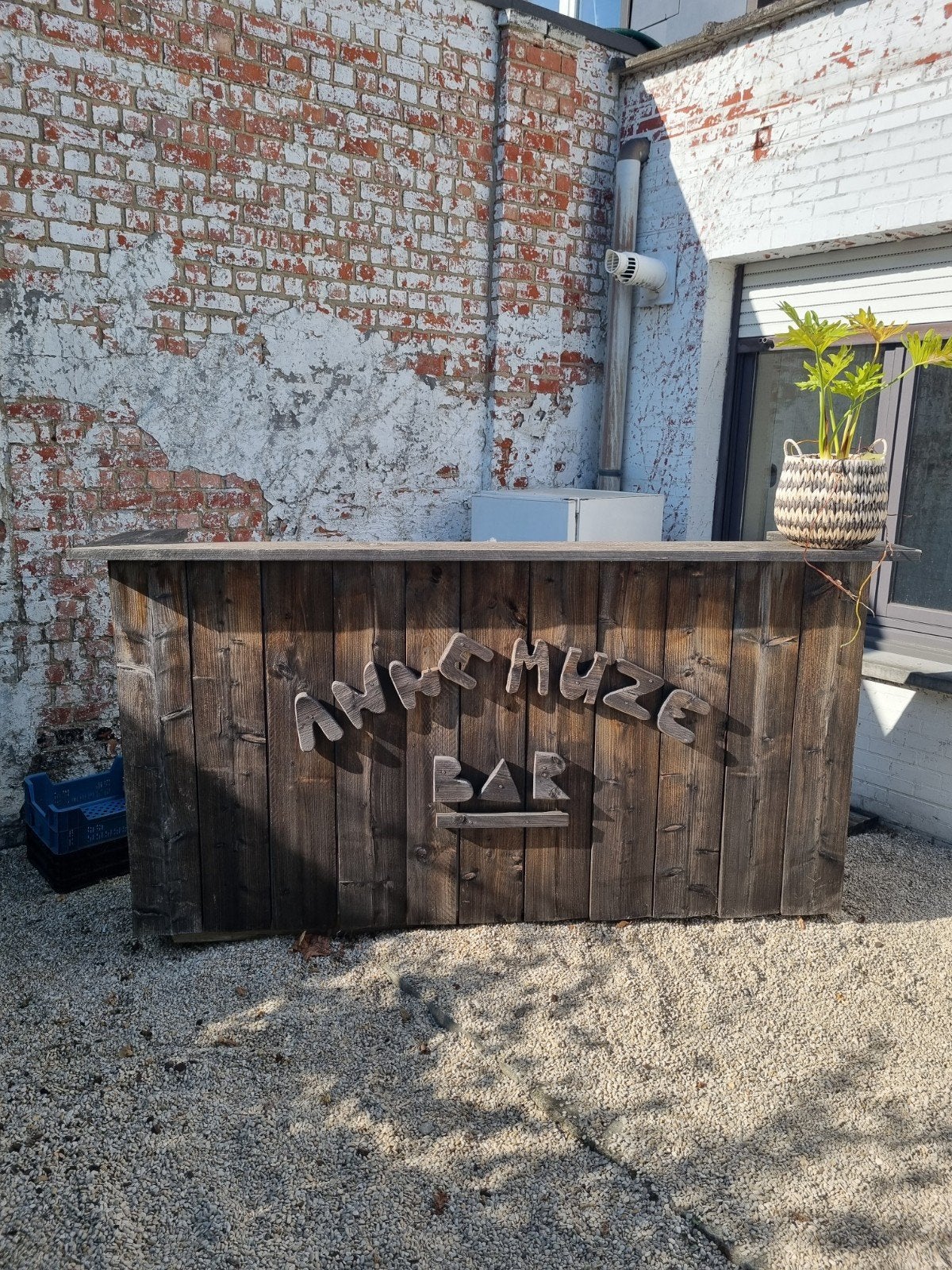 Leuke tuinbar/toog in steigerhout 60x120x223cm, Ophalen, Gebruikt, Steigerhout, Tuinset
