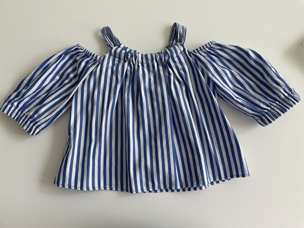 Witte/blauwe blouse maat 110, in perfecte staat!, Meisje, Overhemd of Blouse, Ophalen of Verzenden, Zo goed als nieuw