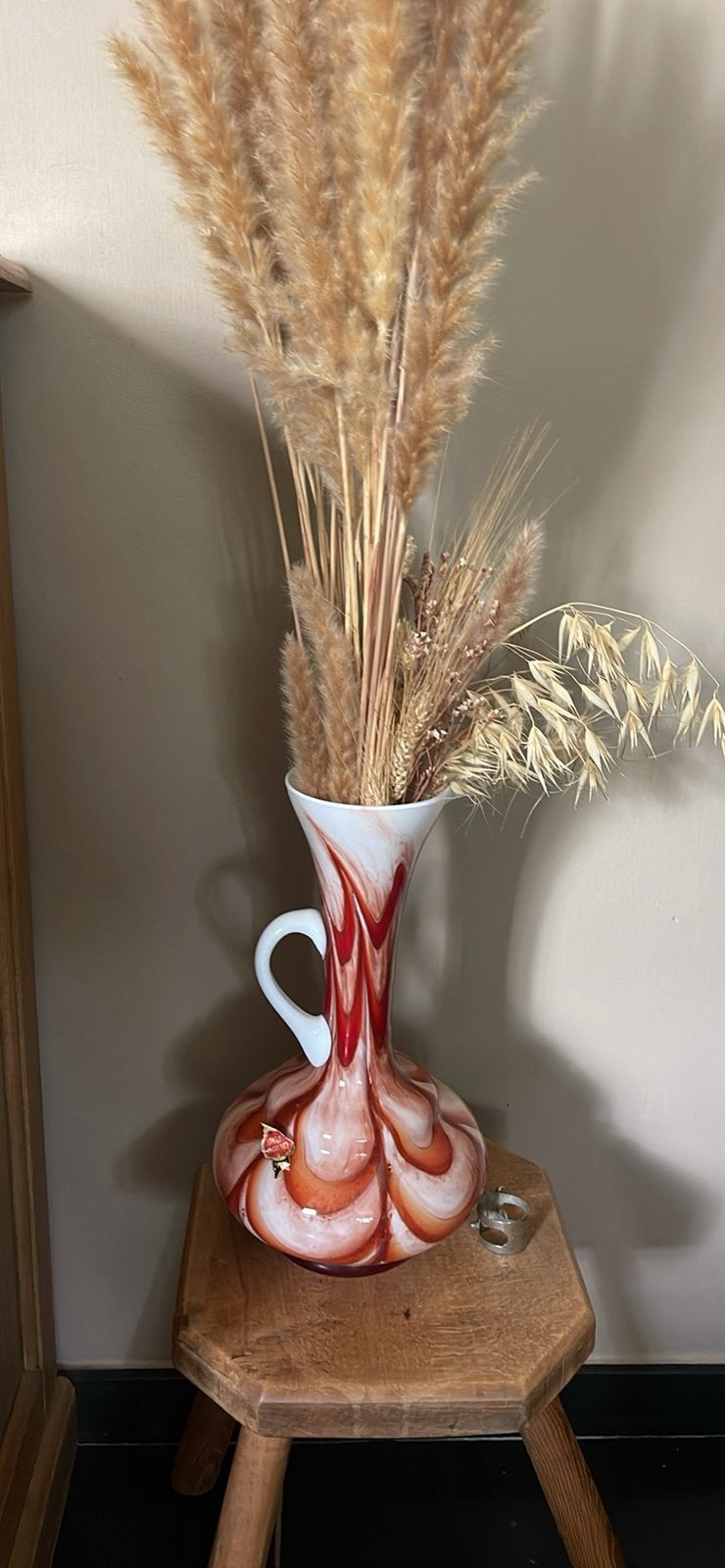 vintage Italiaanse opaline glazen kan/vaas, Enlèvement, Comme neuf, Orange, Verre