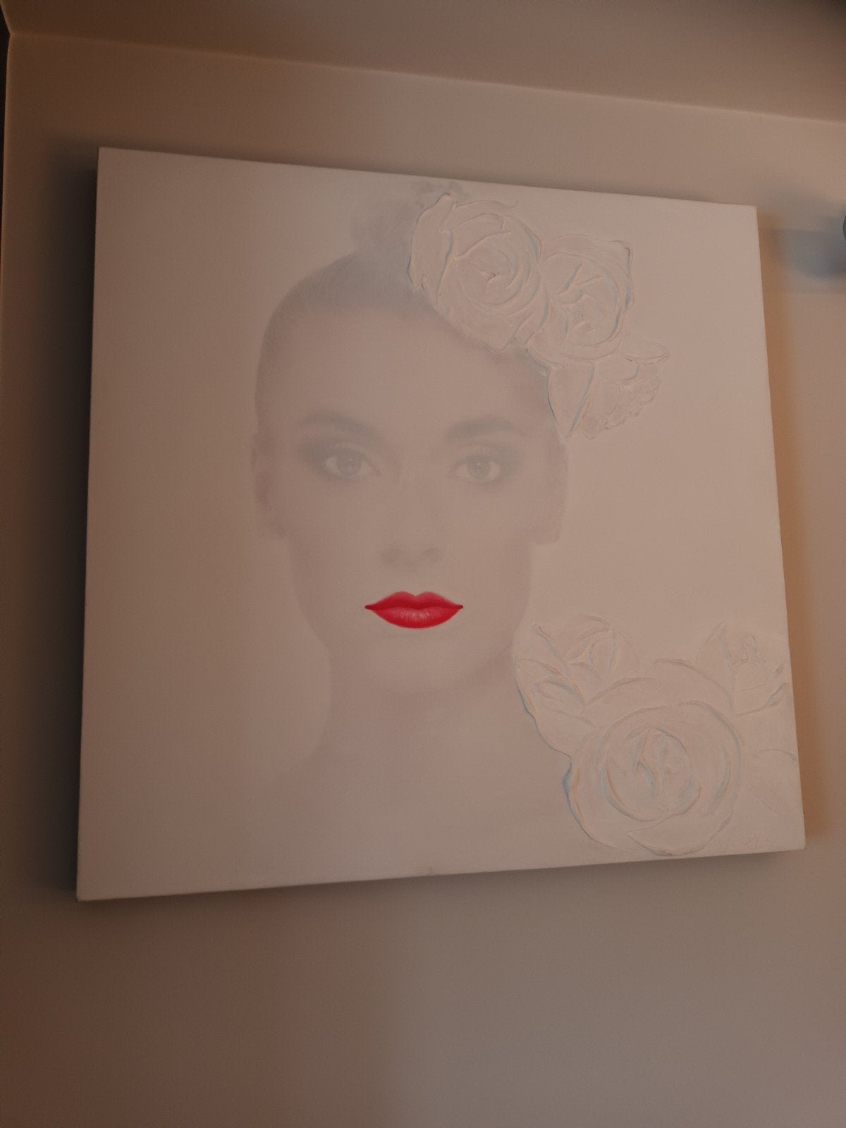 canvas vrouw met rode lippen, Antiek en Kunst, Kunst | Schilderijen | Modern, Ophalen