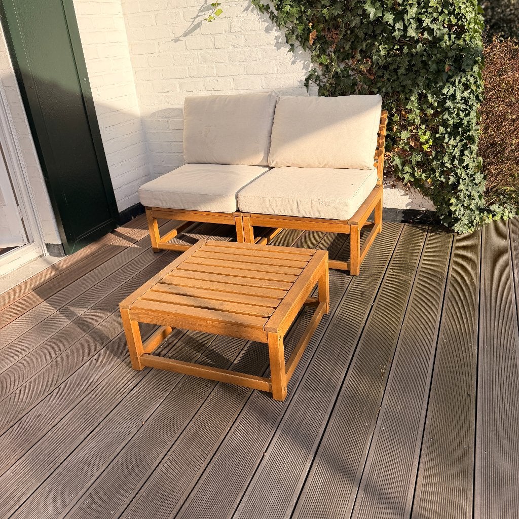 IKEA NÄMMARÖ tuinmeubilair — 2 fauteuils + salontafel, Tuin en Terras, Gebruikt, Bijzettafel, Loungeset, Hout