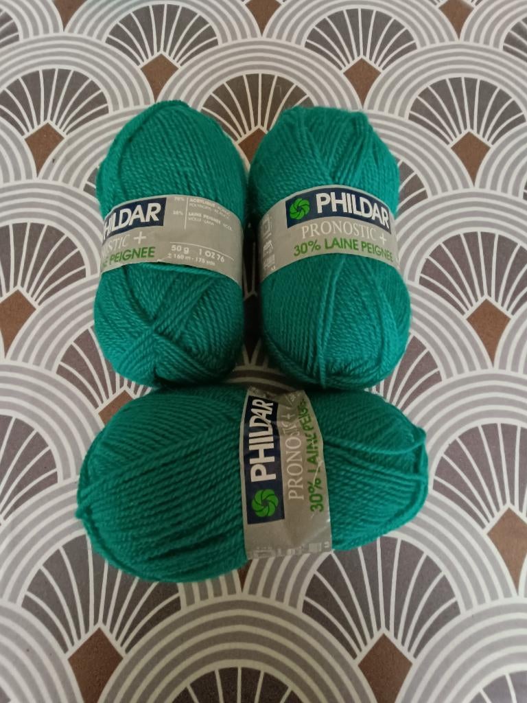 3 x 50 gr PHILDAR groen, Enlèvement ou Envoi, Neuf, Tricot ou Crochet, Laine ou Fils