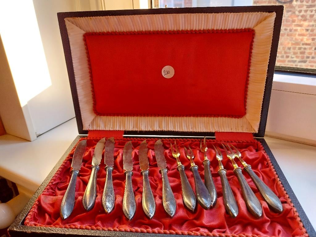 VINTAGE 19E EEUWS DESSERTSERVIES ZILVER+GOUD, Antiek en Kunst, Ophalen of Verzenden