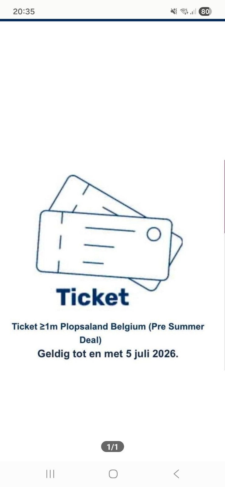 2 billets pour Plopsaland > 1 m, Tickets & Billets