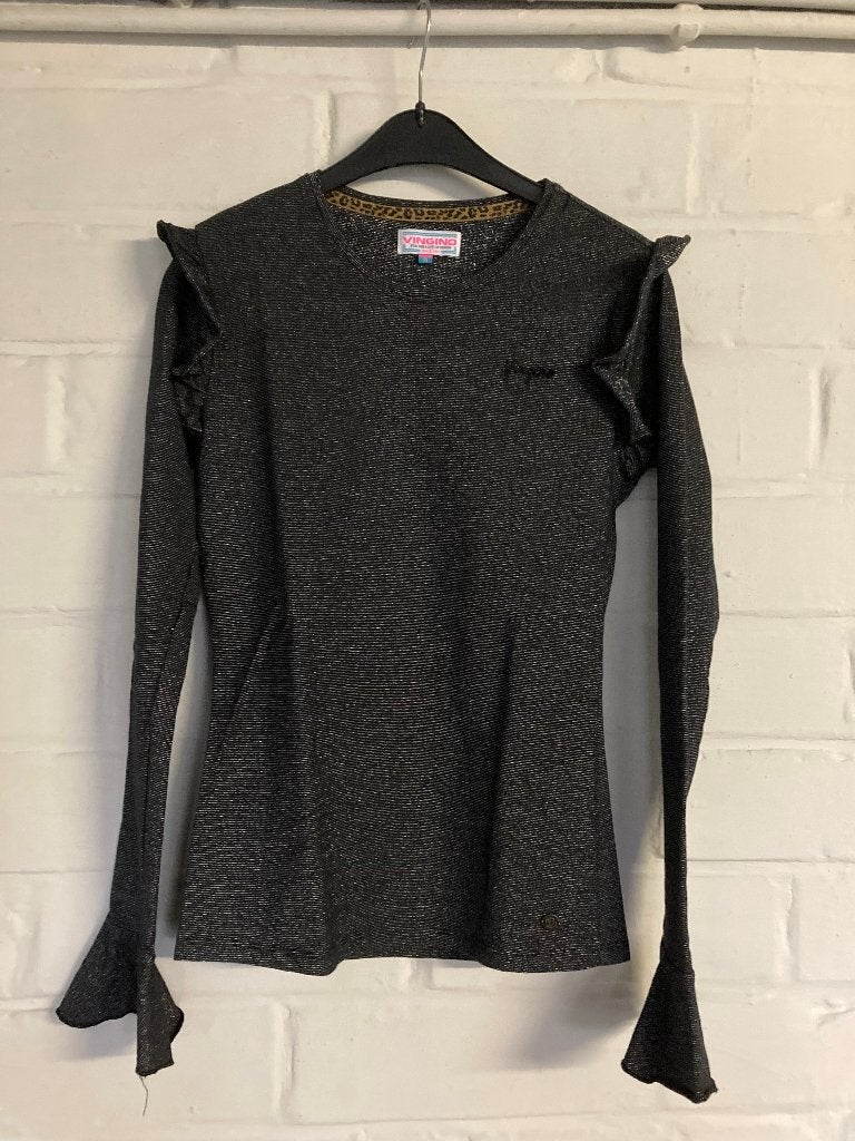 Zwart met zilver gespikkeld t-shirt lange mouw, Vingino, 164, Kinderen en Baby's, Meisje, Ophalen of Verzenden, Zo goed als nieuw