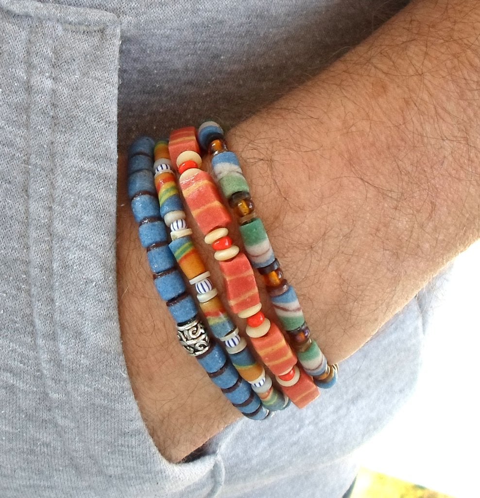 Set van 4 nieuwe rekbare armbanden voor dames of heren, Blauw, Nieuw, Ophalen of Verzenden, Elastiek