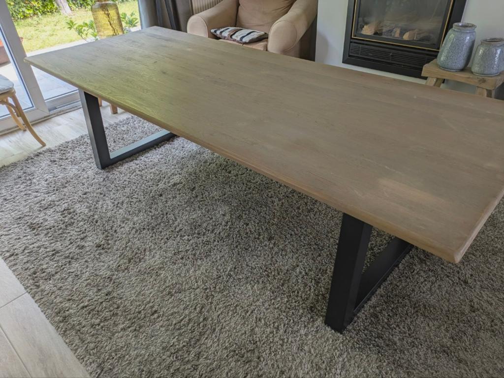 Robuuste houten eettafel met industriële U-poot (260x100 cm), Huis en Inrichting, Tafels | Eettafels, Ophalen