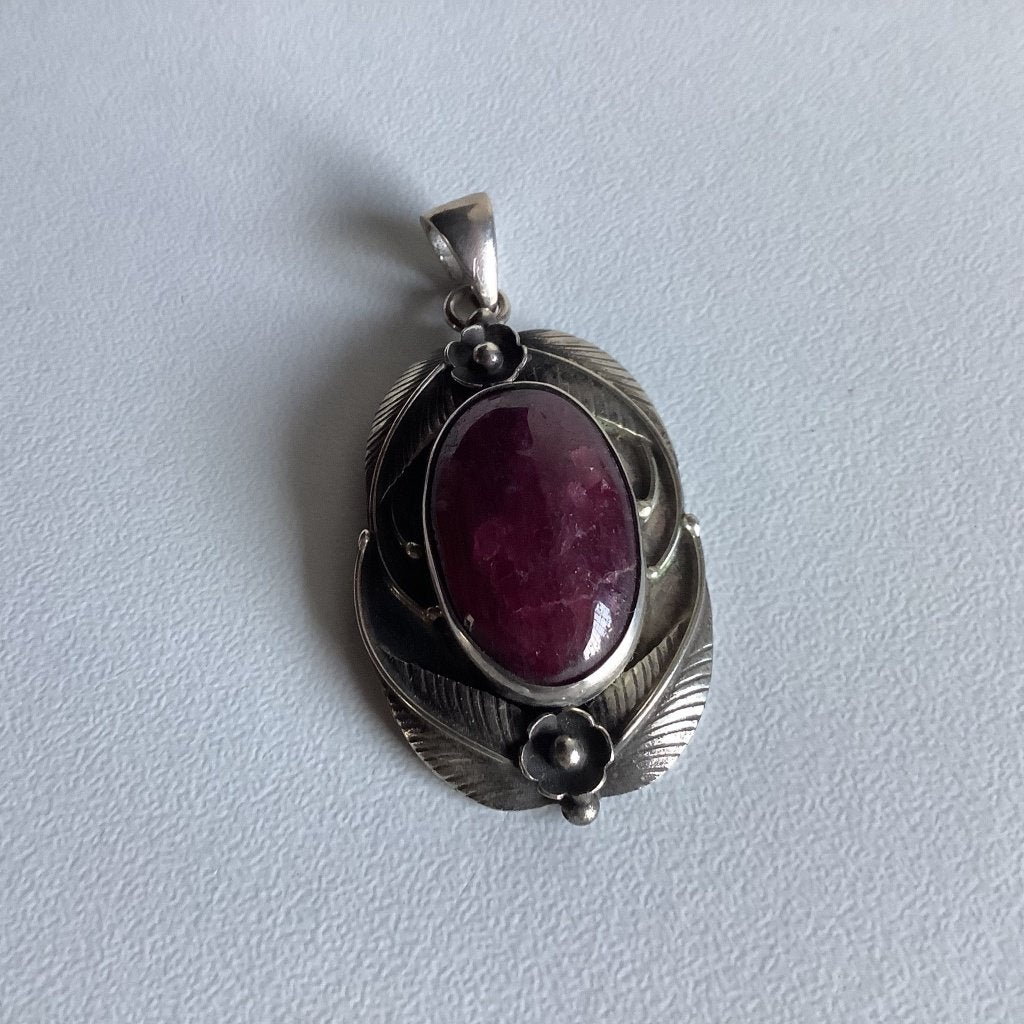 prachtige zilveren art nouveau hanger met paarse steen, Ophalen of Verzenden, Zilver, Hanger, Met edelsteen