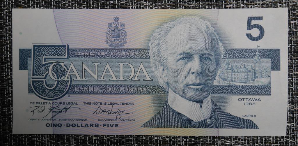 1986 UNC Canada biljet van 5 dollar, Postzegels en Munten, Verzenden, Overige landen, Setje