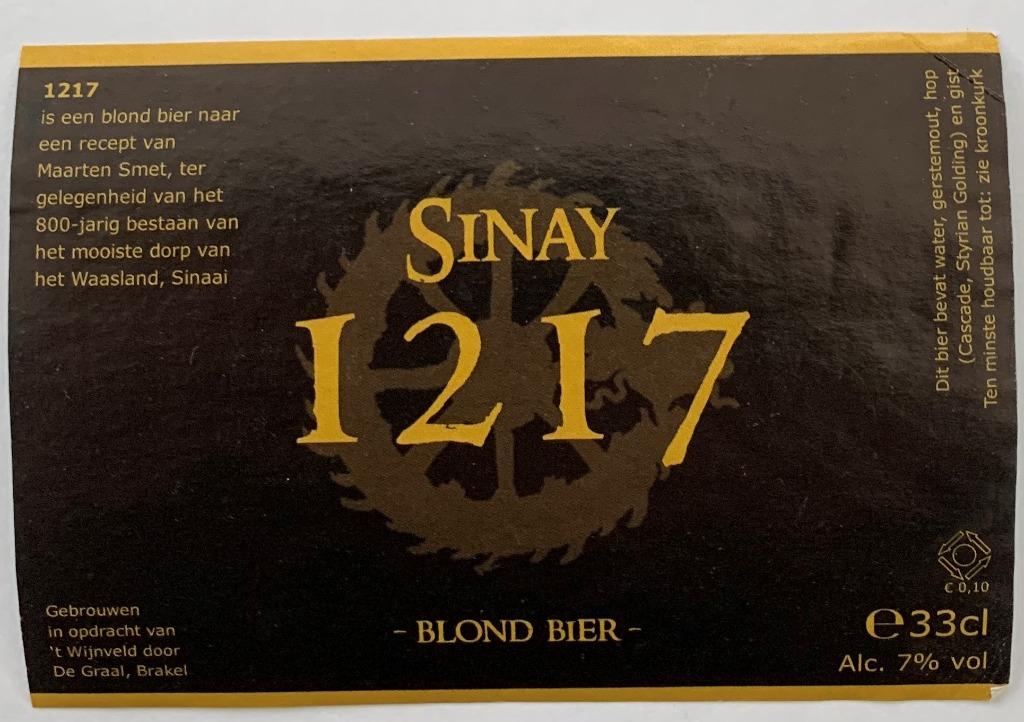 Etiquette bière Sinay 1217 ancienne brasserie De Graal (7o3), Enlèvement ou Envoi, Utilisé