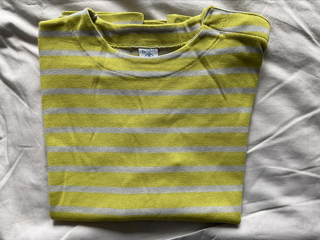 Petit Bateau marinetrui, groen grijze streep, 6-8 jaar, Gebruikt, Jongen of Meisje, Trui of Vest, Ophalen of Verzenden