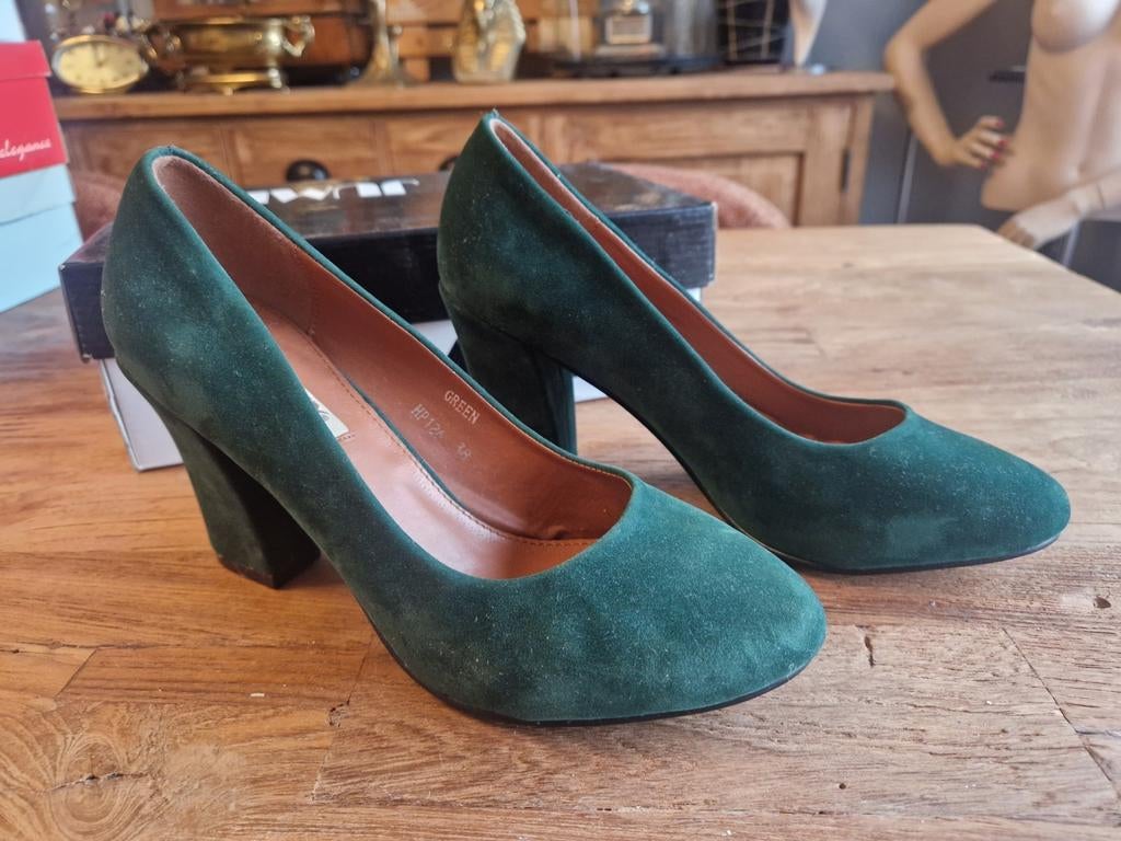 Dames pumps Jumex nubuck groen, Ophalen of Verzenden, Zo goed als nieuw, Groen, Pumps