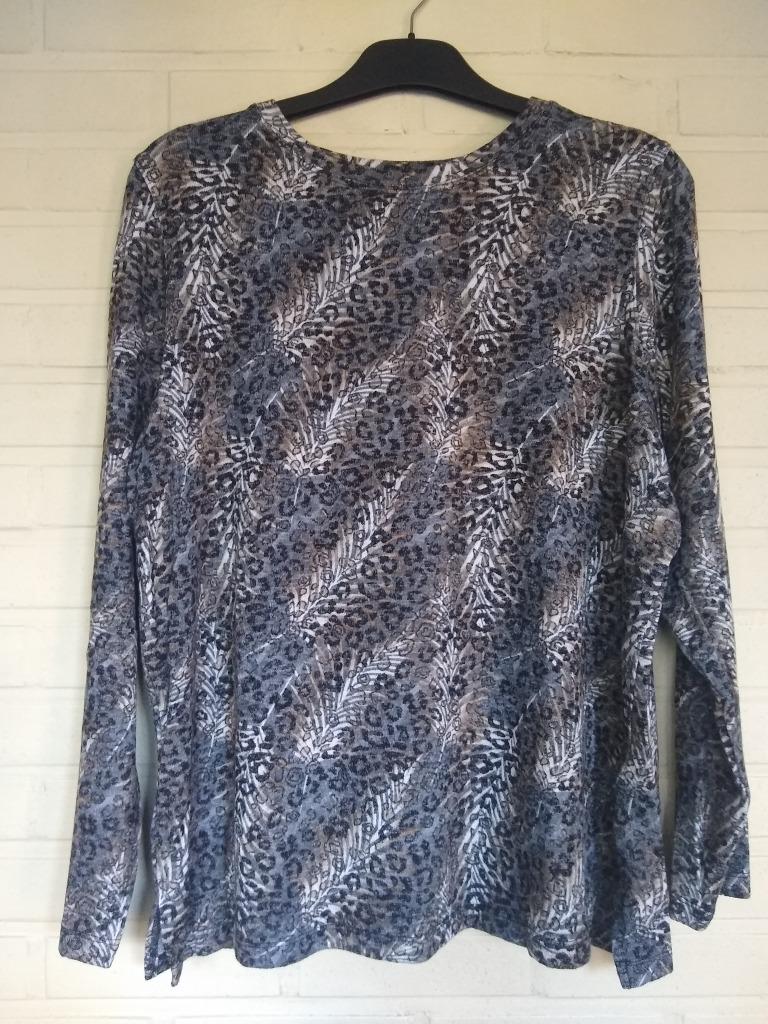 Warm grijs/bruin/blauw T-shirt + dessin, Bicalla e5, maat L, Ophalen, Blauw, Maat 42/44 (L), Nieuw