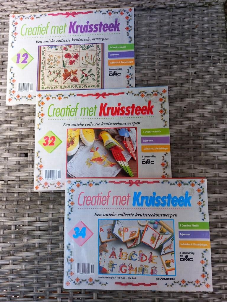 3x Creatief met kruissteek Kruissteekontwerpen 1994/1995, Hobby en Vrije tijd, Borduren en Borduurmachines, Zo goed als nieuw