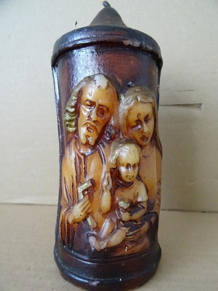 Vintage devotiekaars devotiestuk kaars Heilige Familie 19cm, Verzamelen, Ophalen of Verzenden, Gebruikt, Overige typen, Christendom | Katholiek