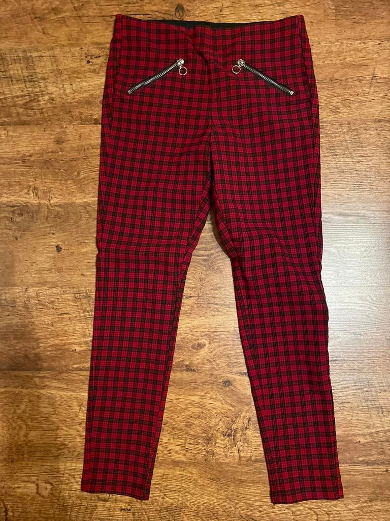 Rood-zwarte stretch broek C&A maat 38, Maat 38/40 (M), Ophalen of Verzenden, Zo goed als nieuw, Lang