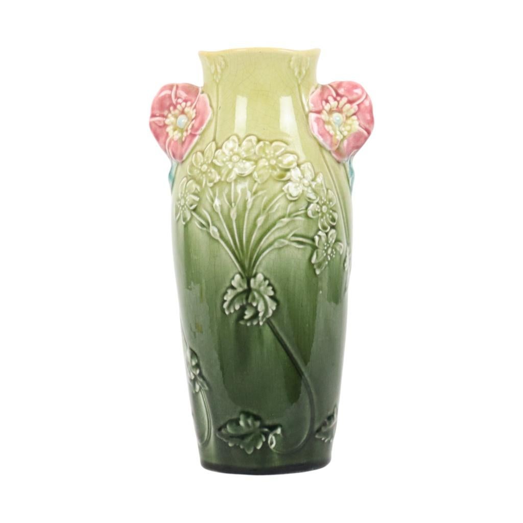 Franse Art Nouveau Vaas Majolica Gustave De Bruyn 29cm, Antiek en Kunst, Ophalen of Verzenden