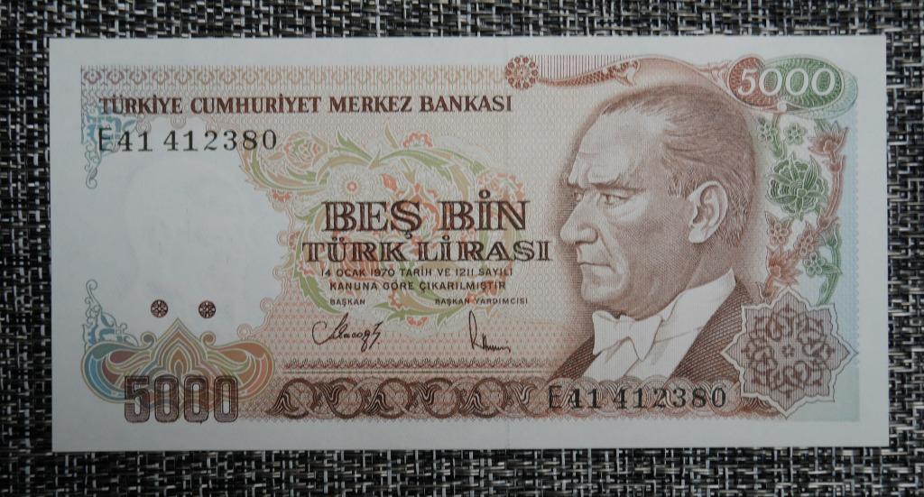 Bankbiljet 5000 Lirasi Turkije 1970 UNC, Ophalen of Verzenden, Overige landen, Setje