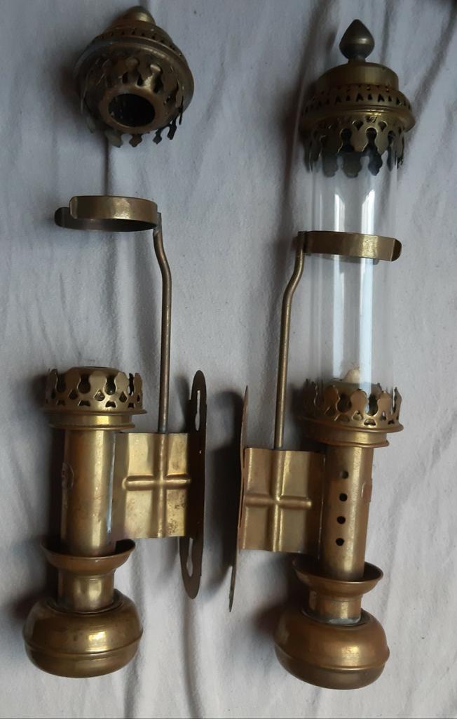 2 antieke wagonlampen / treinlampen, merk VDP, Maison & Meubles, Lampes | Appliques, Utilisé, Verre, Métal, Enlèvement ou Envoi