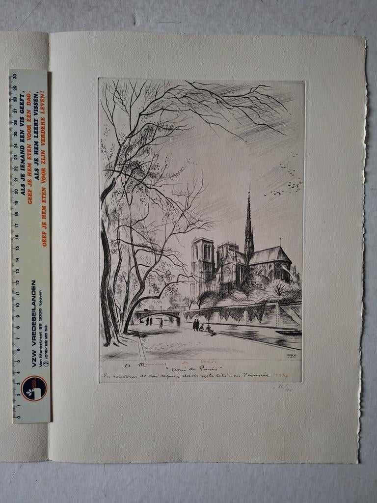 Fraaie ets van Robert Cami Notre-Dame kathedraal te Parijs, Antiek en Kunst, Kunst | Etsen en Gravures, Ophalen of Verzenden