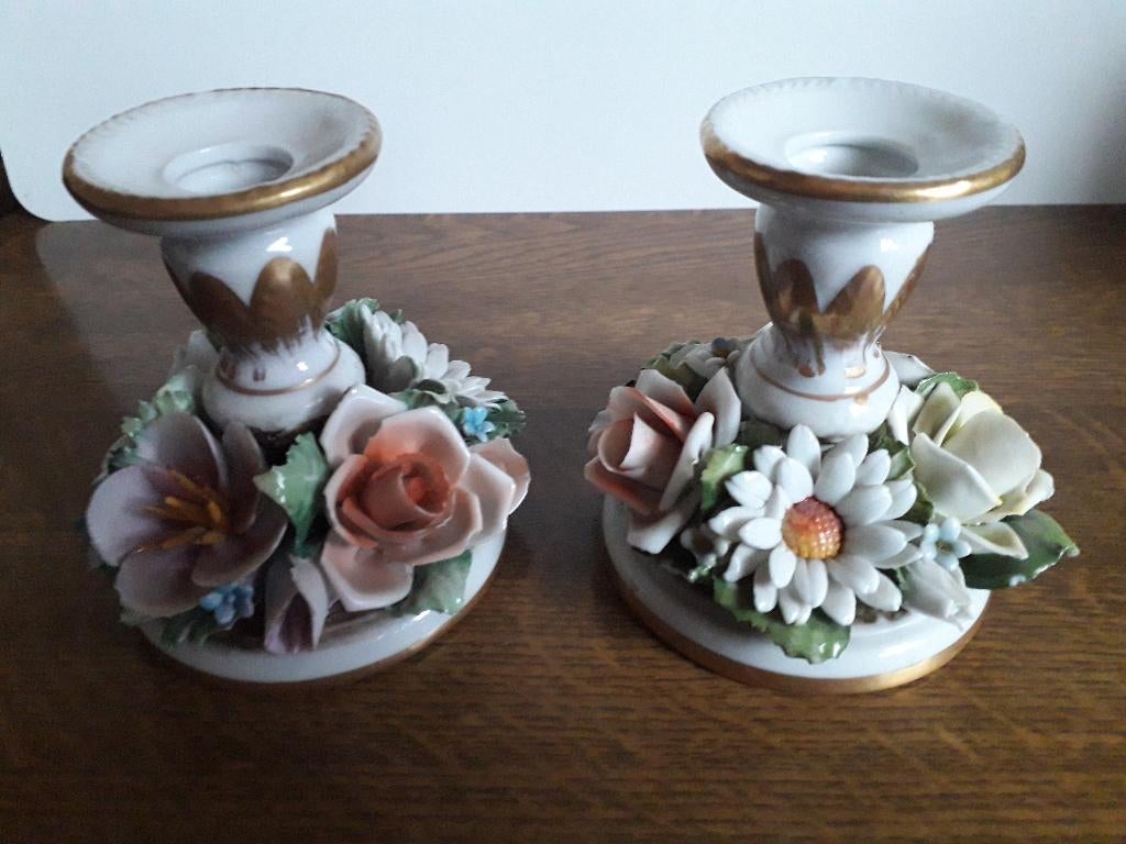 Antieke kandelaars met gouden randjes., Antiek en Kunst, Ophalen